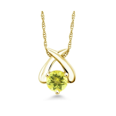 Canary Yellow Pendant - 1.00 Ct Round Canary Mystic Topaz 10K Yellow Gold Pendant With Chain