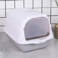 thumbnail image 4 of serony Pet Litter Tray Enclosed Potty Toilet Small Animals Hooded Cat Litter Box Gray, 4 of 7