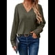 thumbnail image 2 of Camisas Tipo Túnica de Punto con Cuello en V, Larga y Botones Decorativos, Informales, Lisas, Suaves para Mujer Verde L, 2 of 9