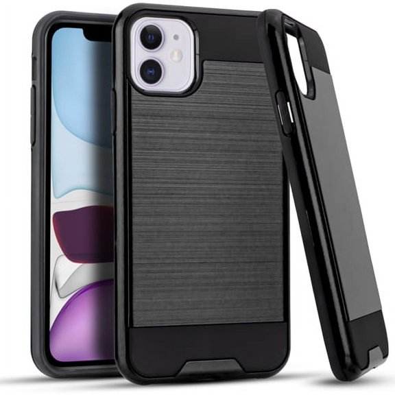 iPhone 11 Case, 2-Piece Style Hybrid Shockproof Hard Case Cover with [Tempered Glass Screen Protector] Hybird Shockproof And Circlemalls Stylus Pen-Black