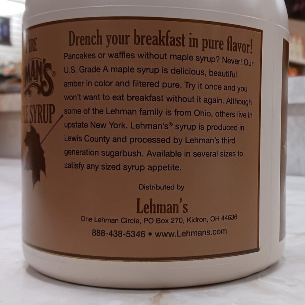 Lehman's Real Pure Maple Syrup U.S. Grade A Medium Amber Half Gallon Jug
