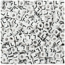BeadTin White Opaque 6mm Cube Plastic Alpha Beads - Black Letter L (80pcs)
