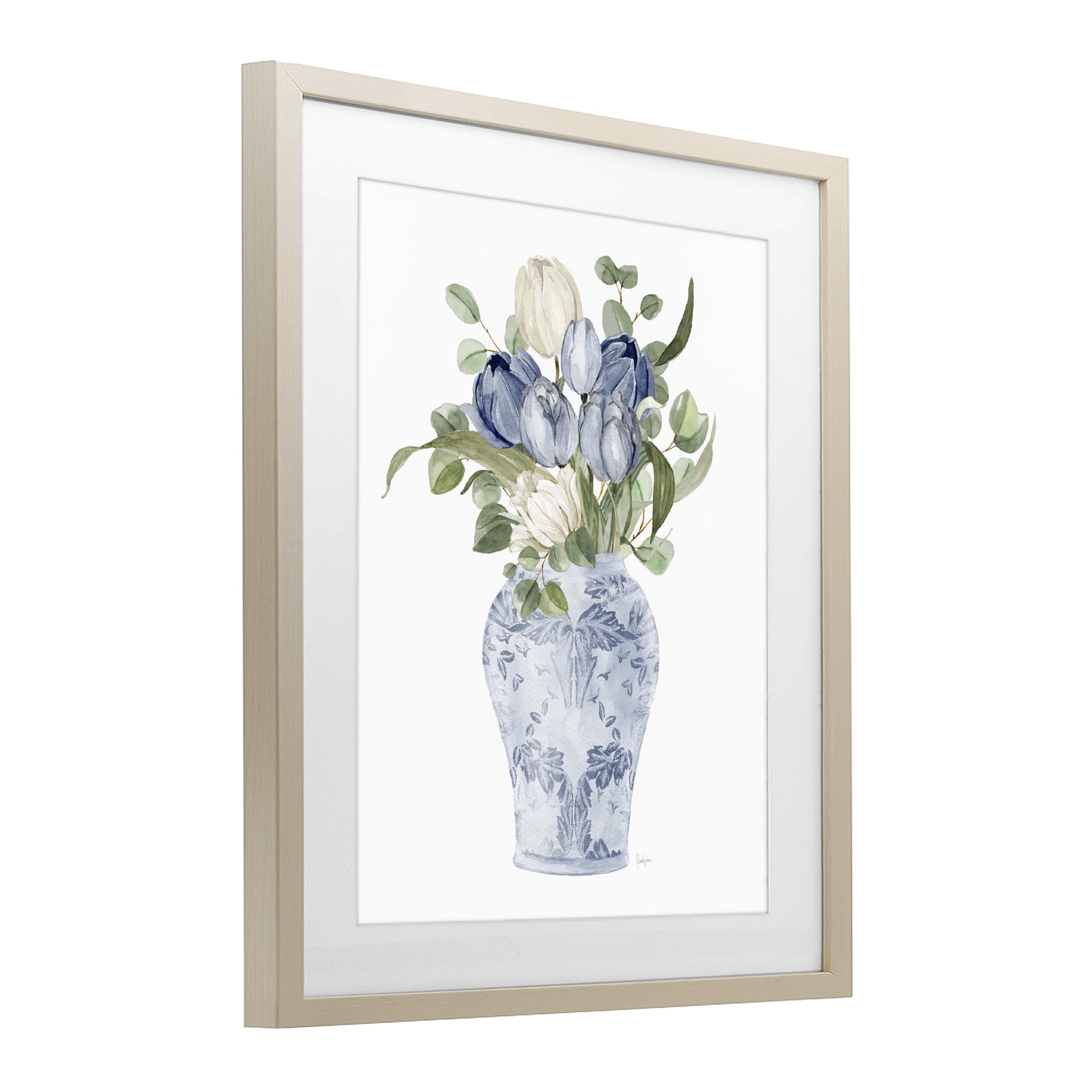 Stupell Industries Tulips & Leaves Vase Birch Framed Print Under Glass, design by Livi Finn