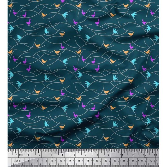 Soimoi Modal Satin Fabric Bird Artistic Fabric Prints by Yard 42 Inch Wide