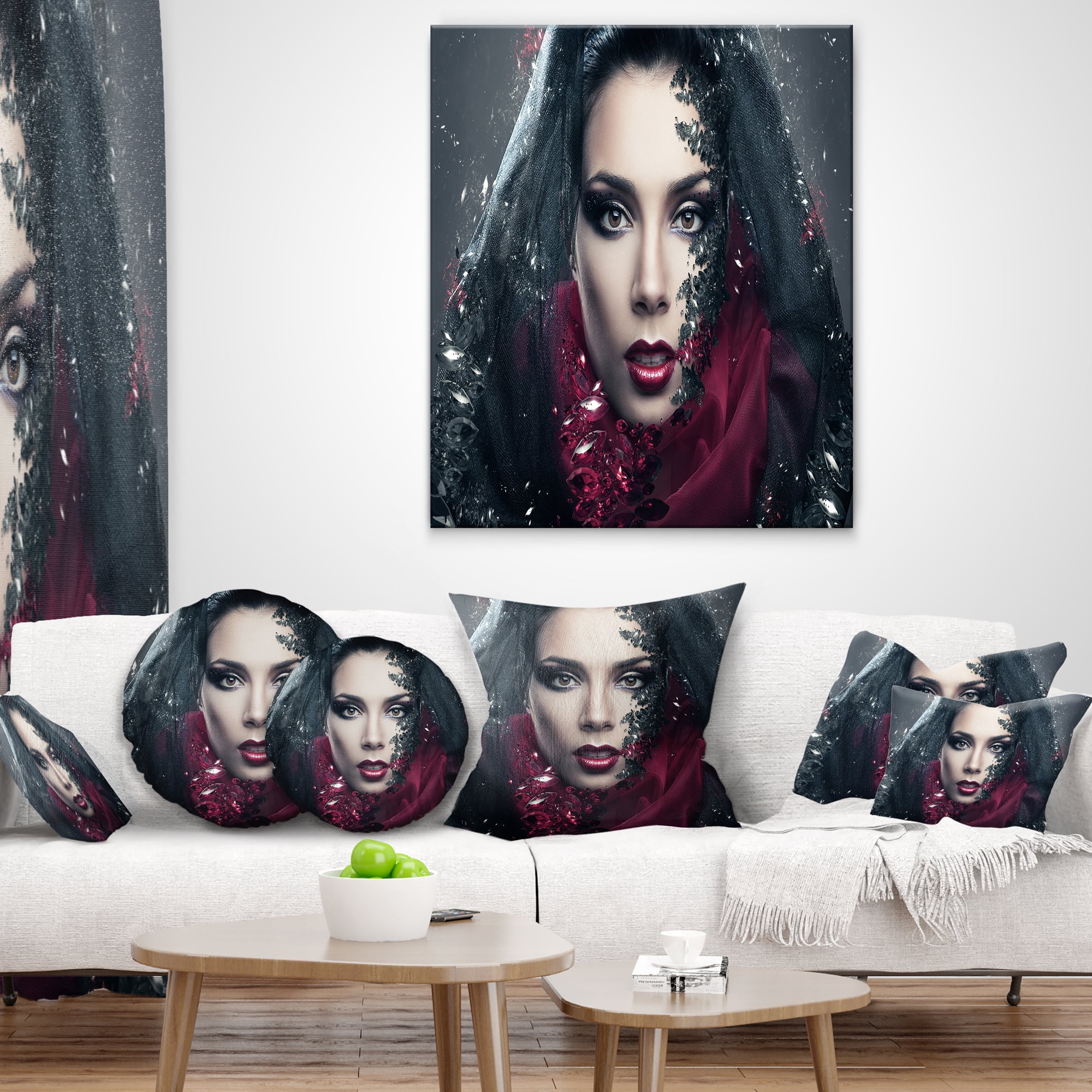 Designart Mysterious Woman - Portrait Contemporary Throw Pillow - 12x20