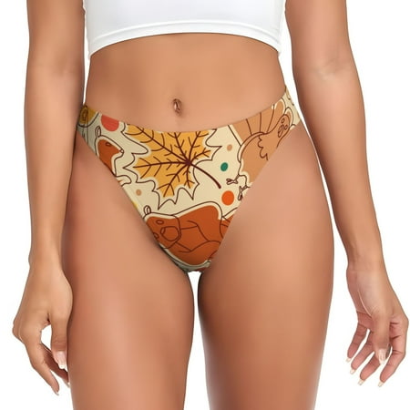 Qokaie Autumn Animal Maple Leaves Printed Women s Cotton Thong Underwear  Sexy Breathable Panties G-string-3X-Large
