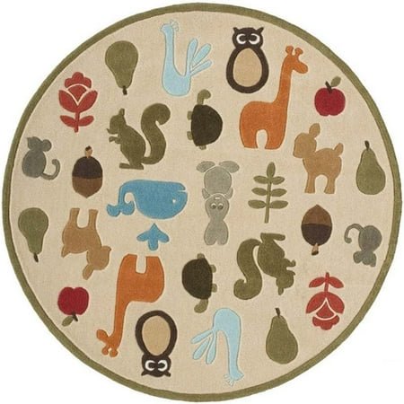 Momeni Rugs Lil Mo Whimsy Collection, Kids Themed Hand Carved & Tufted Area Rug, 5 x 7, Multicolor Animals on Ivory