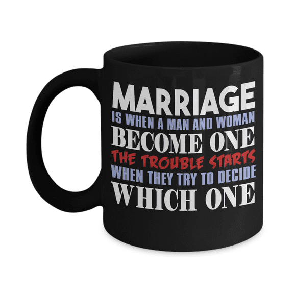 Wifey And Hubby Coffee Mug, Marriage Is When A Man And Women Become One-Black Porcelain Coffee Mug 11 oz