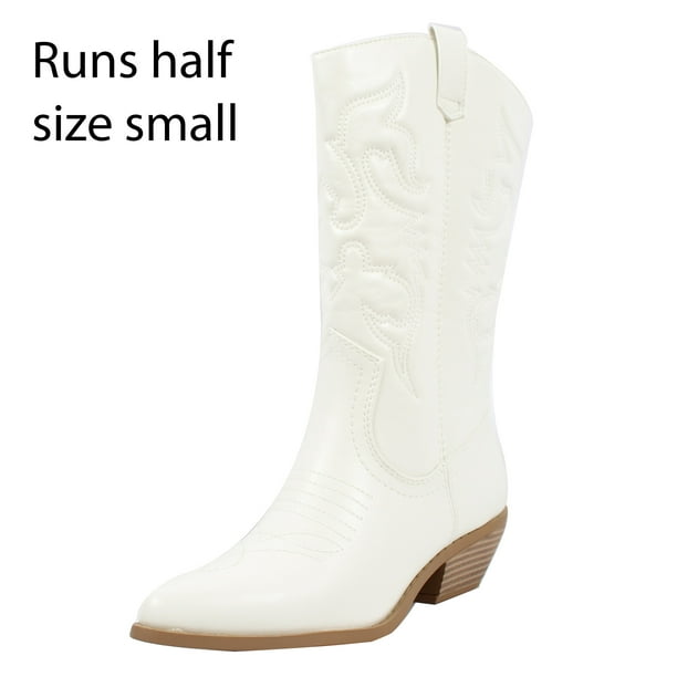 SODA - Soda Women's Faux Leather Pull On Tab Cowboy Boot, White , 8 M ...