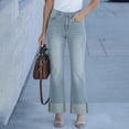 thumbnail image 5 of LWavelet Women High Waisted Cuffed Ankle Jeans Contrast Hem Washed Denim Pants Cropped Straight Leg Casual Jeans for Women Light Blue M, 5 of 5