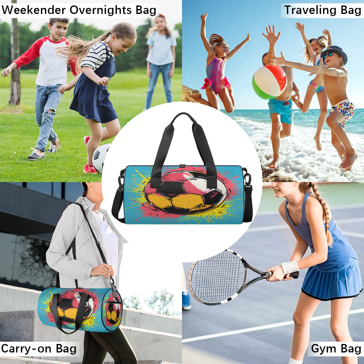 Qzjjjmy Soccer Bag for Boys Sport Duffel Bag Kids Men Girl Gym Bag Travel Duffle Bag
