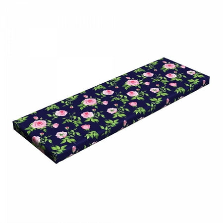 

Navy and Blush Bench Pad Vintage Roses and Buds Romantic Feminine Floral Pattern Old Fashioned HR Foam Cushion with Decorative Fabric Cover 45 x 15 x 2 Indigo Green Pink by Ambesonne