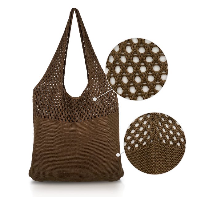 Bolsa de hombro tejidos huecos coreanos de punto para mujer de playa de verano JShteea Para Estrenar