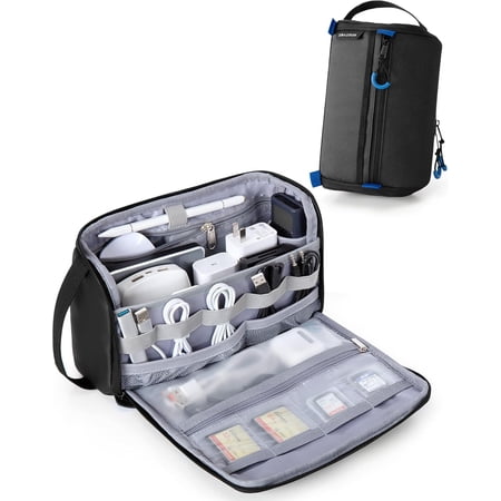 Electronics Organizer Travel Case Water Resistant Tech Bag Charger Pouch for Cord Cable Cards Phone Airpods Black