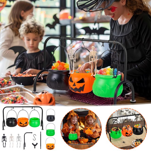 Adornos de Halloween, decoración de Halloween, cuencos para servir con caldero de brujas en rejilla, paquete de 3, cuencos decorativos para servir dulces de Halloween, para decoraciones de fiestas en