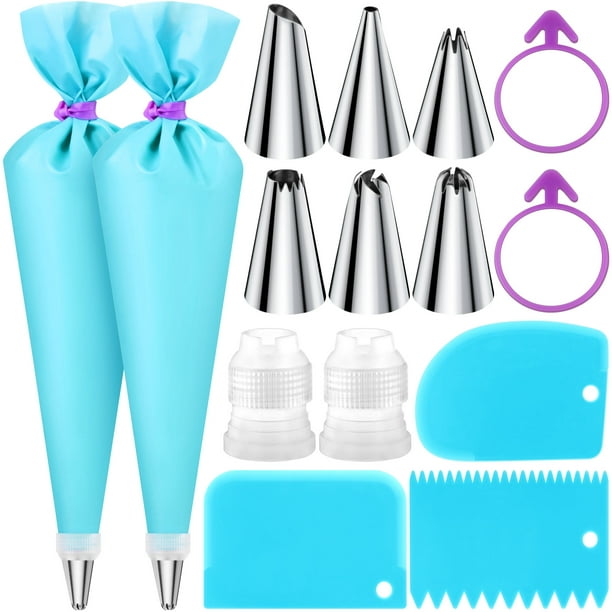 Piping Bags & Tips Set (15 Pcs, Blue) Reusable Pastry Kit for Cake