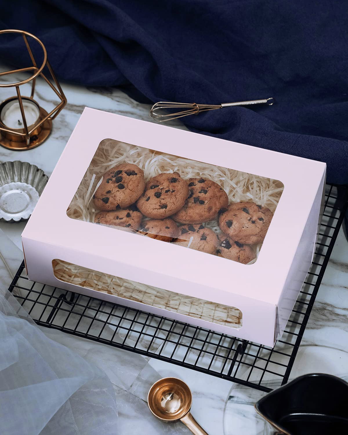 Yotruth 9x6x2.5 Cookie Box with Window Gift Bakery Boxes 50 Pack White Cookie Box Pop-up Easy Assembly Treat Box