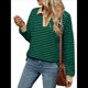 thumbnail image 1 of Sudaderas A Rayas de Talla Grande para Mujer, de Larga, con Cuello de Solapa, Informales, Suaves, Tipo Pulóver, Camisetas Verde L, 1 of 10