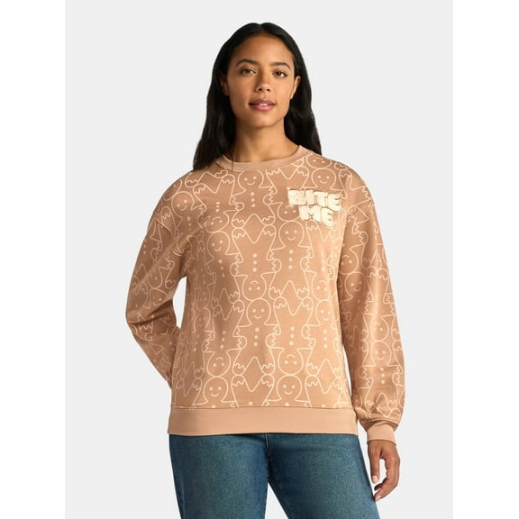 Gingerbread Man Women's Graphic Print Sweatshirt with Long Sleeves, Sizes XXS-XXL