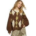 thumbnail image 5 of POL V-Neck Argyle Pattern Mohair Sweater with Contrast Exposed Stitch Detail, 5 of 6