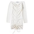 thumbnail image 4 of MaFYtyTPR Women's Mini Dress Fashion Off-the-Shoulder Long Sleeve Ruched Drawstring Slim Solid Color Dresses White XXL, 4 of 5
