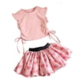 thumbnail image 4 of LRen Toddler Girl Outfits, 2 PCS Girls Crop Tops Ruffle Sleeve T-Shirts And Skirts, Summer Ruched Tie Up Basic Tees Shirts Casual Outfits for Kids, 4 of 4