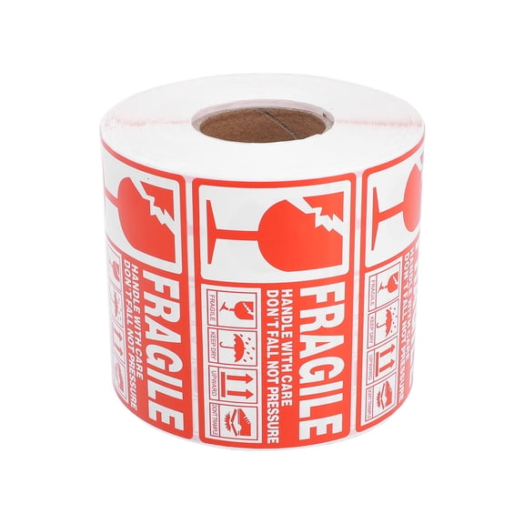 CIMAXIC Handle Care Label Fragile Sticker Shipping Warning Red and White for Packing Boxes