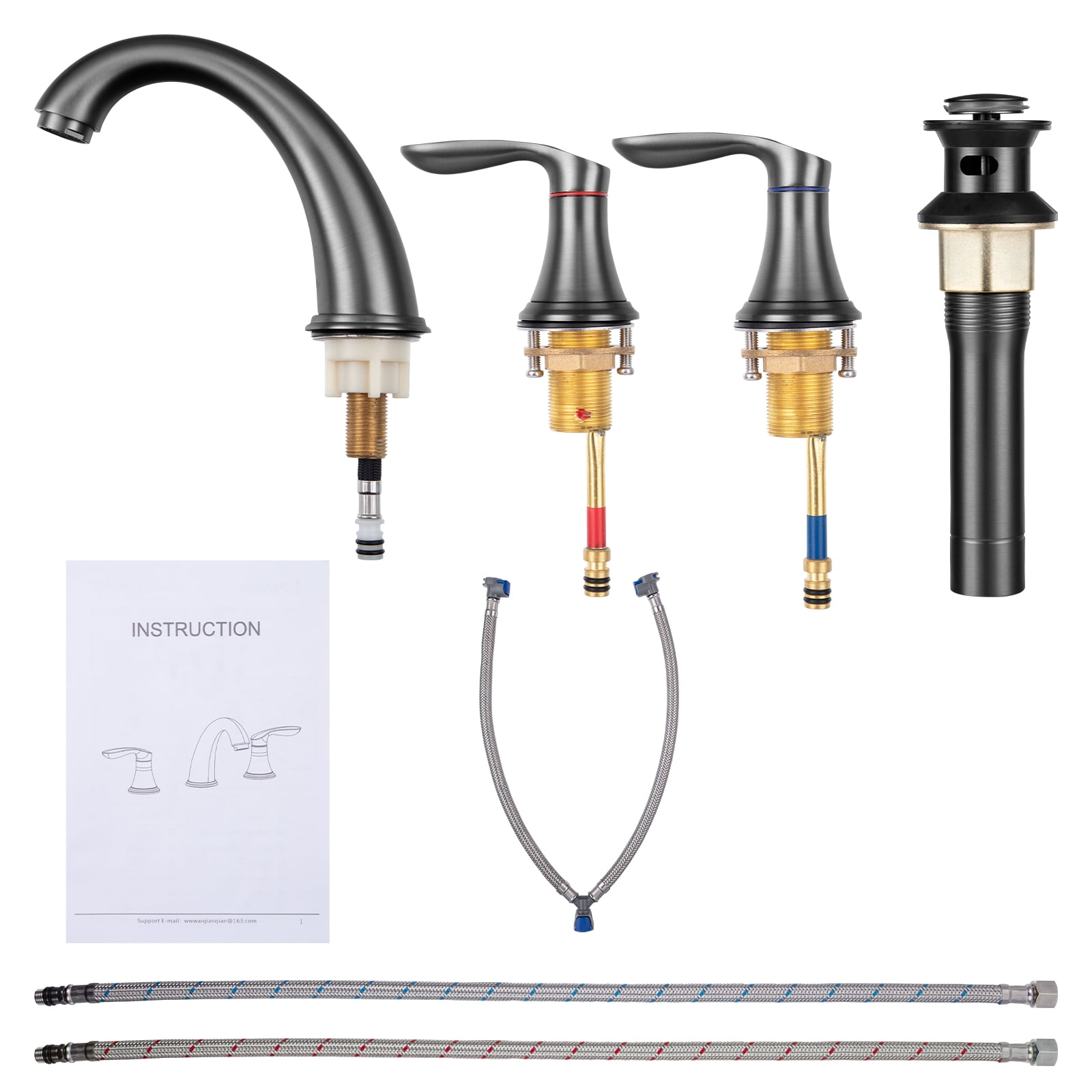 Bathroom Faucets for Sink 3 Hole, with Pop-up Drain and Supply Lines, for Vanity RV Farmhouse Sink
