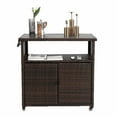 thumbnail image 3 of Outdoor Wicker Bar Cart, Rolling Rattan Beverage Serving Cart with Wheels and Glass Top, Patio Wine Bar Counter Table for Garden, Porch, Poolside, Backyard; Light Brown, 3 of 8