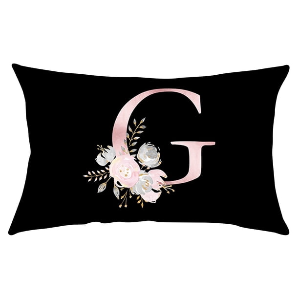 Fiudx Funda de Almohada Floral, Elegante Diseño Del Alfabeto Inglés, Suave Poliéster Color Melocotón, Ideal para Sofá Cama, Sillón, Aspecto Acogedor y Moderno, Tamaño 50 X 30 Cm, Ideal Como Regalo.
