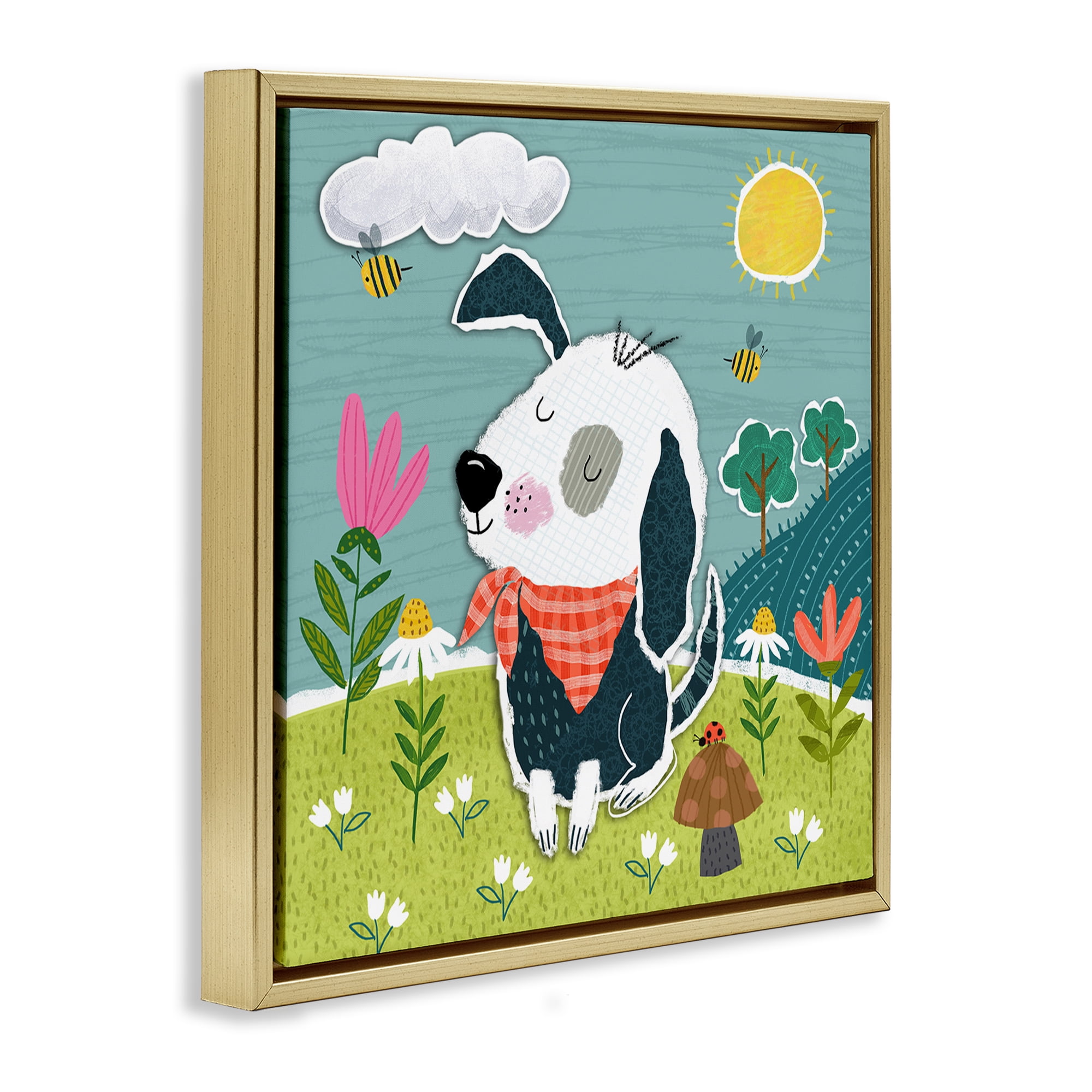 Stupell Industries Countryside Dog Landscape Animals Painting Gold Floater Framed Canvas Art Print Wall Art, 25 x 25