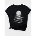 thumbnail image 4 of T-Shirt Graphique Décontracté pour Femmes Moonlit River - T-Shirt à Manches Courtes Col Rond Noir avec Imprimé Artistique, Tissu en Polyester Doux, Parfait pour Printemps/été/automne, Haut de Mode d'Été Moonlit River Design, 4 of 7