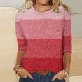 thumbnail image 2 of Jewelreauty Womens Striped 3/4 Sleeve Shirts Plus Size Color Block Crewneck Tops Casual Loose Tunic Basic Tee (L, Red), 2 of 4