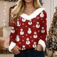 thumbnail image 2 of zaveiop Women's V-Neck Snowman Print Long Sleeve Sweater Cute Christmas Holiday Pullover with Faux Fur Trim (Z3-Hot Pink, L), 2 of 8
