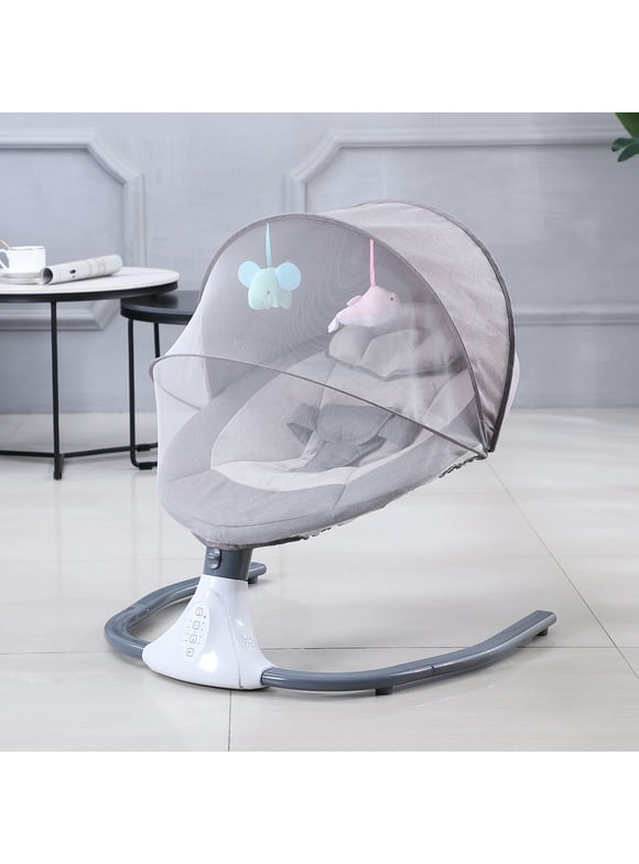 Baby Swing Chair Baby Swing and Bouncer - Electric Baby Bouncer Chair with Remote Control and Mosquito Net: 4 Speeds & 4 Timer & 12 Preset Lullabies Supports BT Connection USB Flash Drive