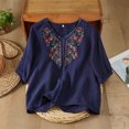 thumbnail image 7 of Lpmadey Floral Embroidered Tops for Women 3/4 Sleeve Boho Vacation Dressy Casual Shirts V Neck Tunic Tshirt, 7 of 7