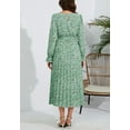 thumbnail image 4 of Floral Print Ruffle Front Pleated Dress for Women Mid-Calf Length Green Large, 4 of 4