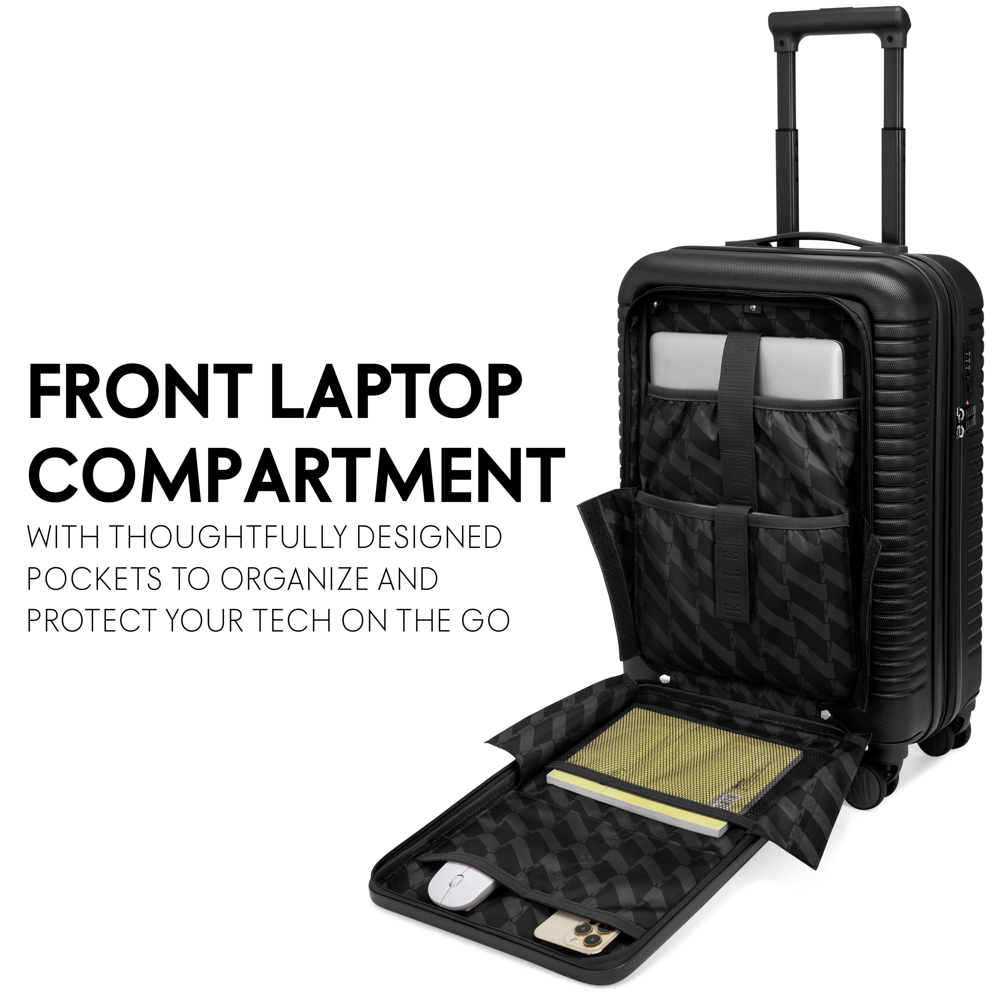 ELLE Escape Expandable Carry-on Suitcase with Front Laptop Pocket | Black