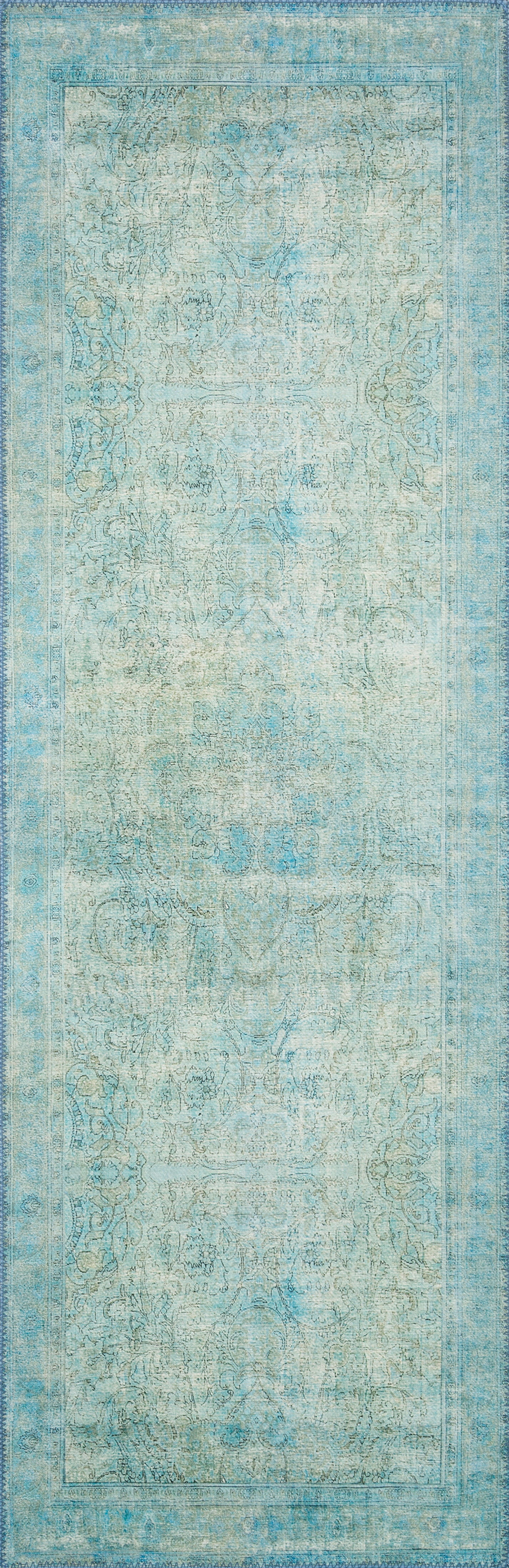 Loloi Loren Collection LQ-08 Aqua Oriental Area Rug 7'-6" x 9'-6"