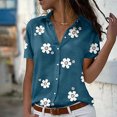 thumbnail image 2 of OAVQHLG3B T shirts for women Summer Casual Button Down Shirt Short Sleeve V-Neck Lapel Floral Print Blouses Summer Casual Tops, 2 of 6