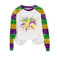 thumbnail image 6 of Felirenzacia Women's Carnival Sweatshirt, Mardi Gras Crewneck Long Sleeve Party Raglan Pullover Tops, Classic Purple Yellow Green, S-5XL, 6 of 6