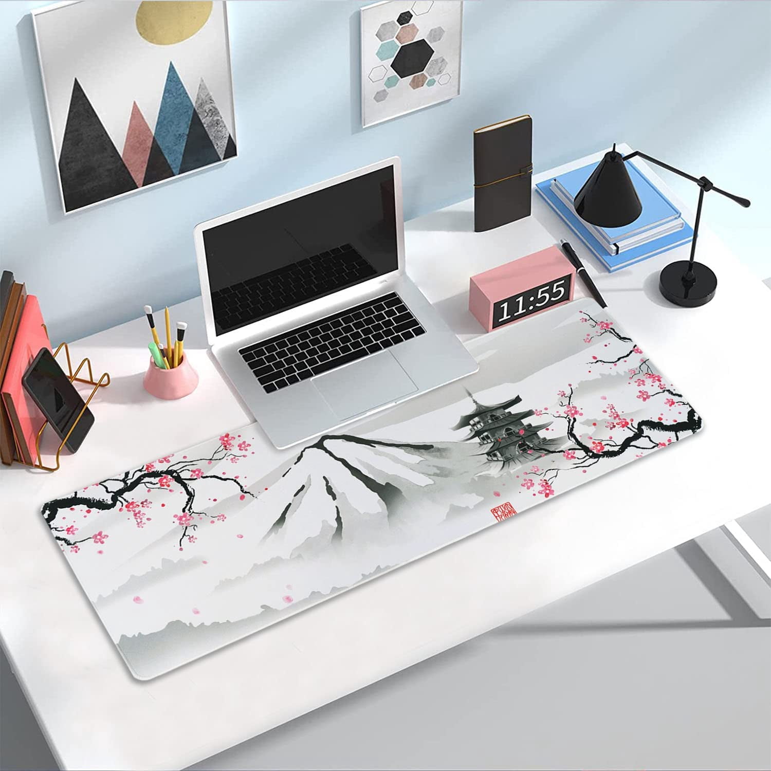Large Gaming Mouse Pad with Seam Edge, Anti-Slip Extended Mouse Pad with Micro-Weave Cloth Surface,Waterproof Keyboard Pad, Desk Pad for Gamer Office Home XL 35.4" x 15.7" Cherry Blossom