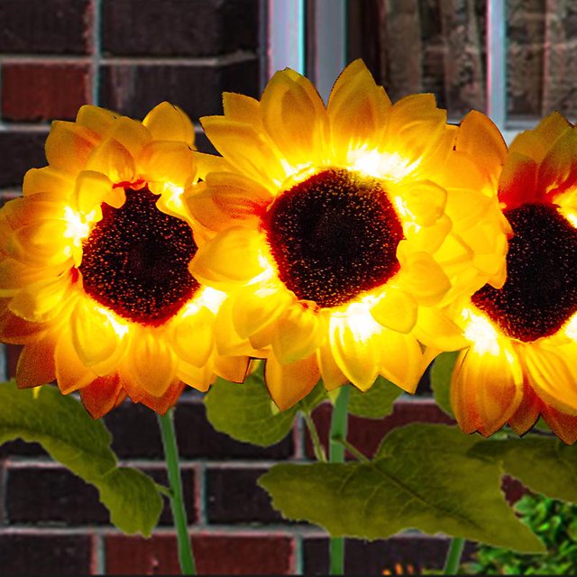 Luz solar de jardín, 2 piezas de luz solar de girasol, iluminación LED impermeable para decoración de césped, Navidad, balcón, patio