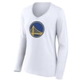 thumbnail image 2 of Women's White Golden State Warriors Alternate Logo V-Neck Long Sleeve T-Shirt, 2 of 3