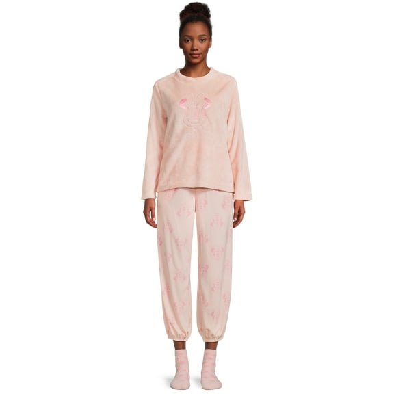 Disney Women's Minnie Mouse Long Sleeve Top and Pants and Socks, 3-Piece Gift Set, Sizes XS-3X