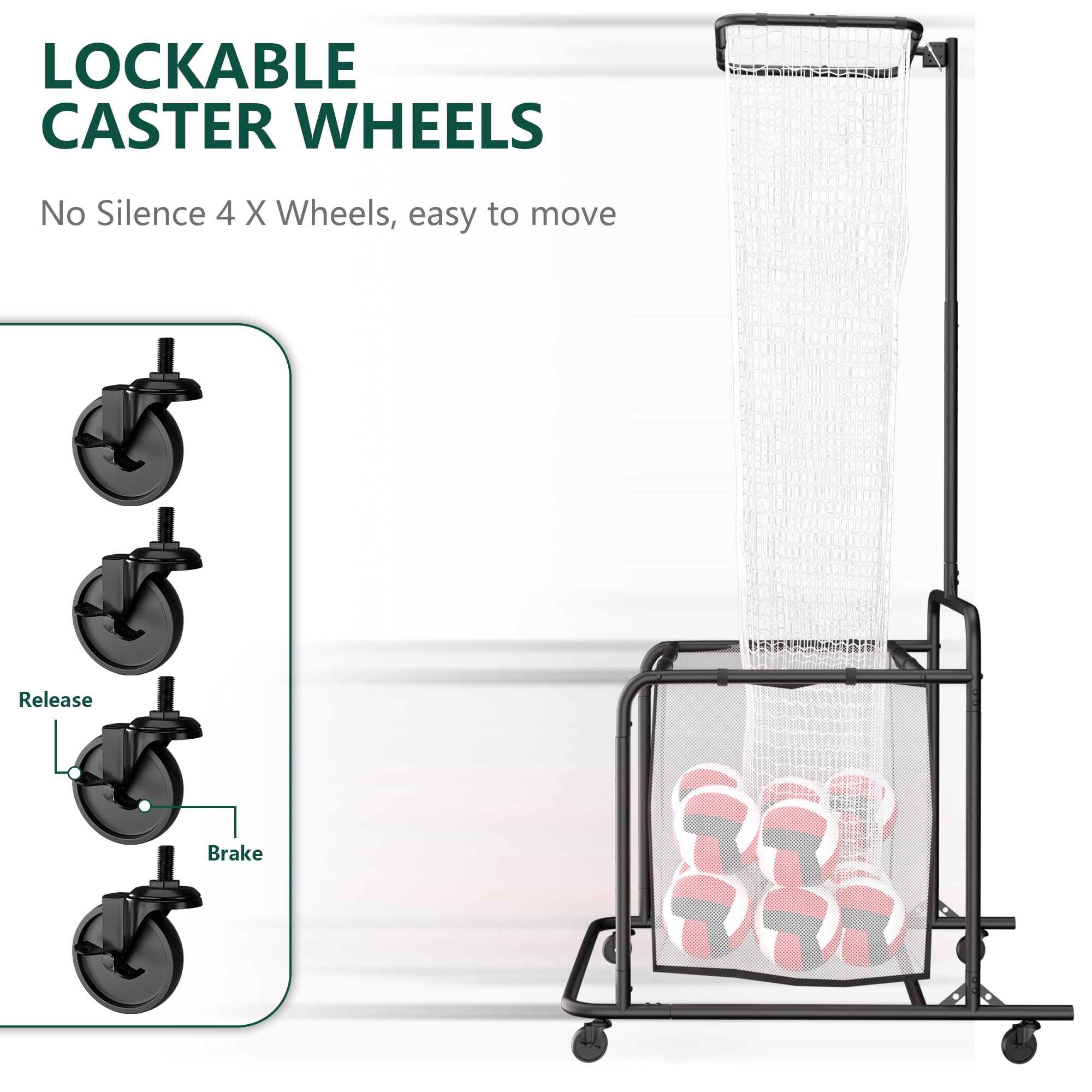 HOHYN Volleyball Setter Training Net 5 Height & 5 Angle Adjustments, Volleyball Setter Training Gear with Aim Cloth Storage Bag 4 Wheels & Sandbag, Setting Trainer for Indoor Outdoor