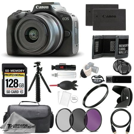 Canon EOS R50 Mirrorless Camera with 18-45mm Lens (Black) + 128GB + Extra Battery+ 3 PC Filter- Accessory Kit