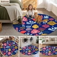 thumbnail image 6 of Summer Ocean Round Living Room Rugs 3.3 ft, Yellow Shell Coral Nautical Blue Background Washable Area Rug with Non-Slip Sturdy Edge Binding Round Front Door Mat Floor Carpet for Entryway, 6 of 9