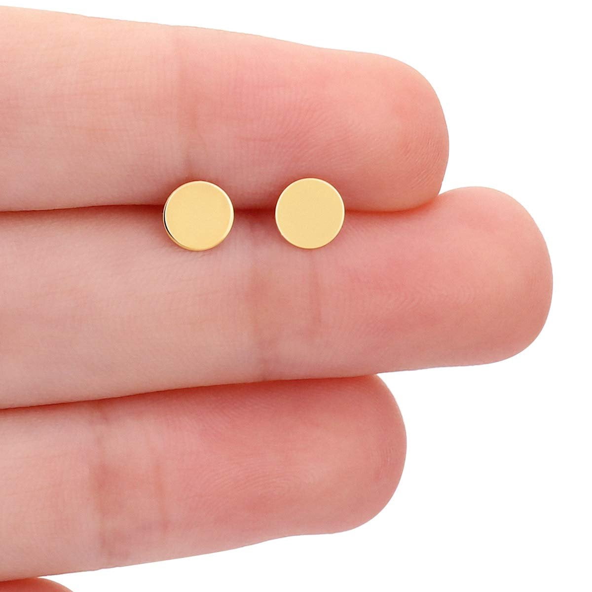 14k Gold Round Disc Studs Flat Circle Dot Earrings 6mm, White Gold