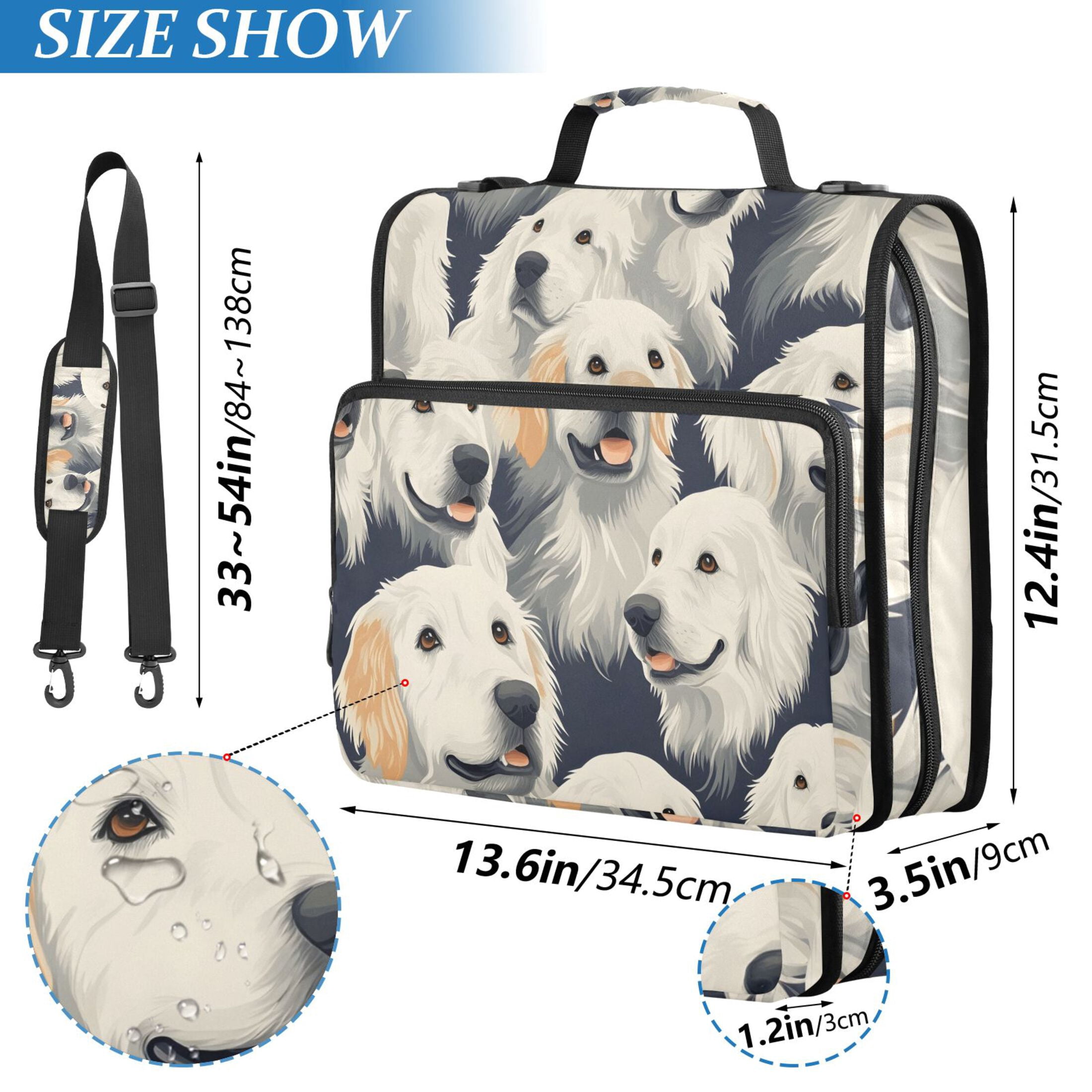 3 Ring Zipper Binder with Shoulder Strap Waterproof Trapper Keeper 2 Inch D-Ring 500 Sheets Capacity Cartoon Golden Retriever